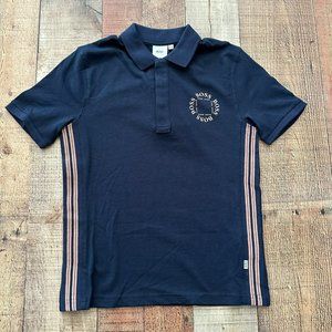 Hugo Boss Blue polo with red and white stripe boy's size 8